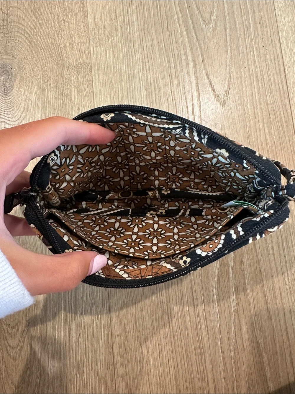 Vera Bradley Black Paisley Quilted Wristlet with Brown Accents